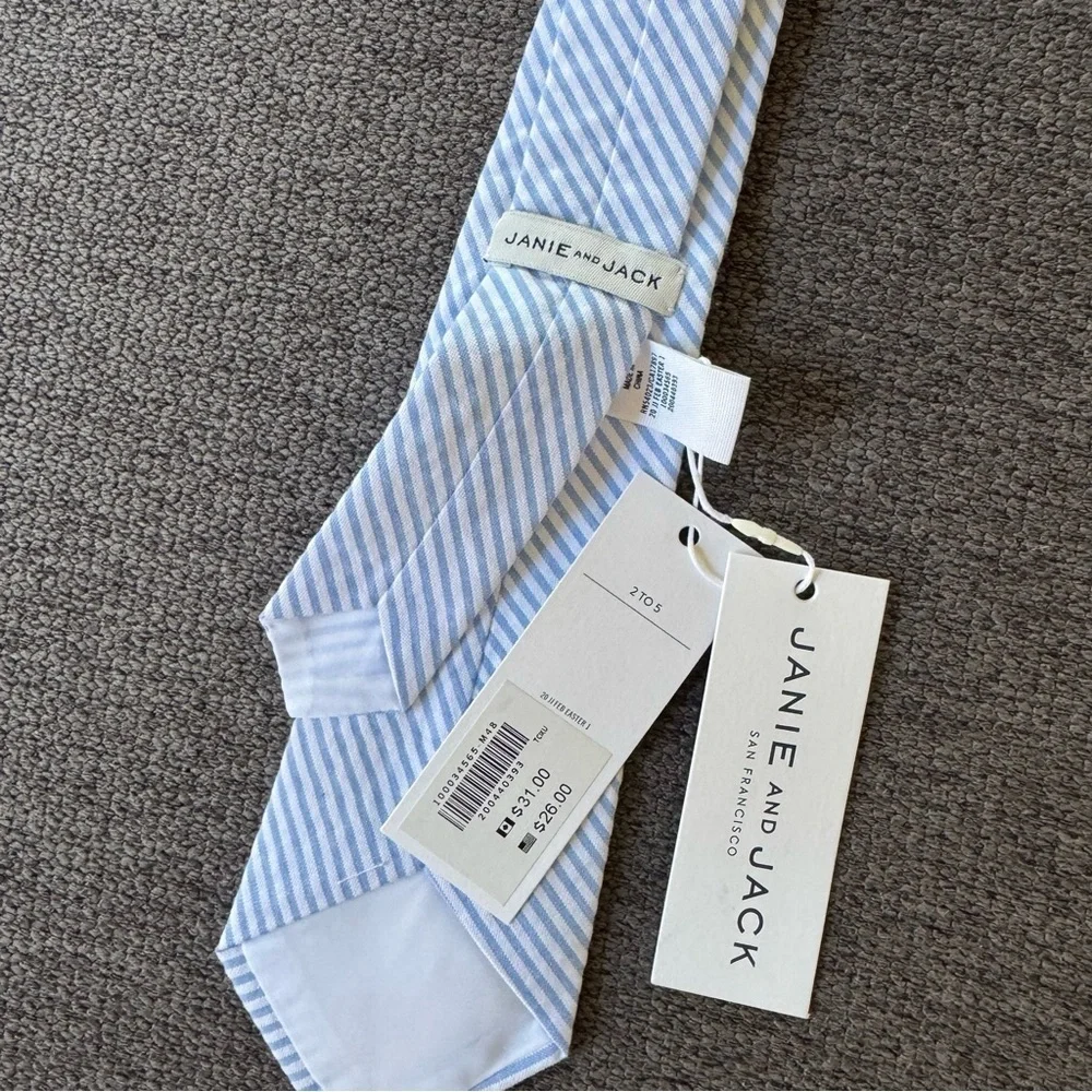 Janie and Jack Seersucker Necktie Striped Blue White Tie NWT
